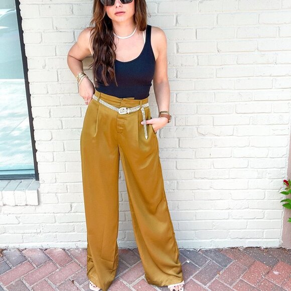 Mustard Seed Pants - Moss Satin Pants
